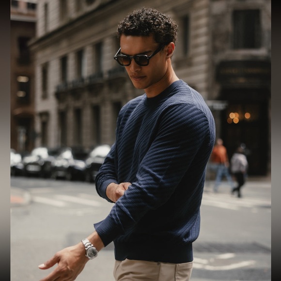 Riviera Knit Textured Sweater, Pacific Blue Small - Picture 6 of 6